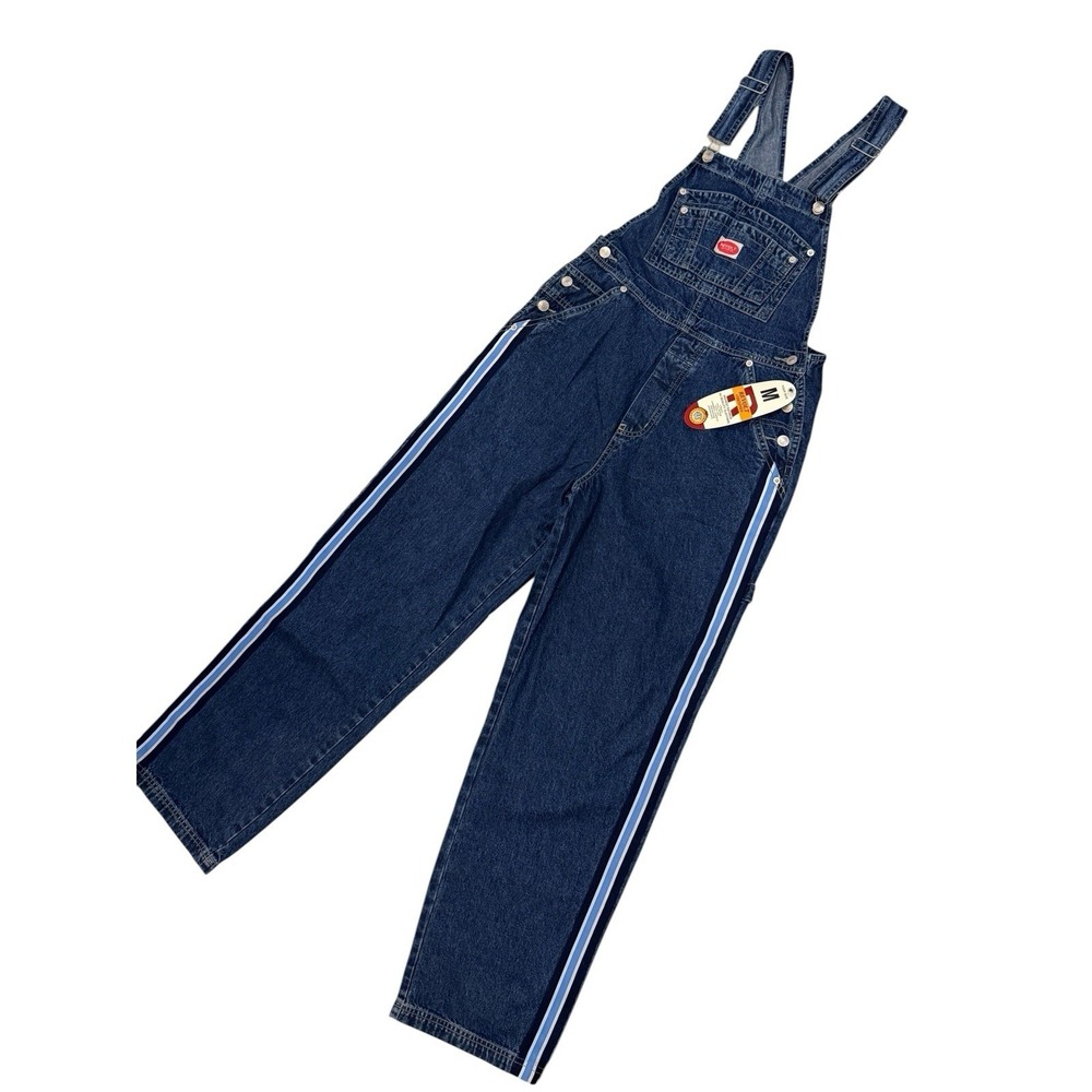 NWT Revolt Women Bib Overalls M Wide Leg Carpenter Vintage 90s Blue Stripe Denim - Picture 2 of 13